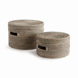 Round Rattan Storage Baskets with Lids (Set of 2)-Storage Baskets-Parc Decor