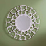 Round Rattan Wall Mirror in White-Mirror-Parc Decor