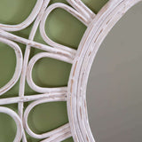 Round Rattan Wall Mirror in White-Mirror-Parc Decor