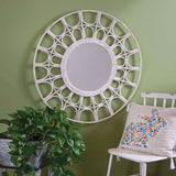 Round Rattan Wall Mirror in White-Mirror-Parc Decor