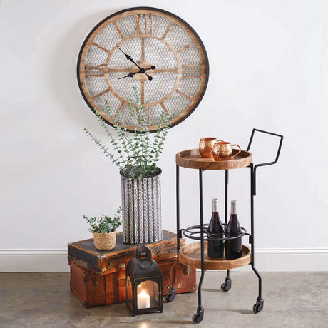 Round Rustic Farmhouse Chicken Wire Wall Clock-Clocks-Parc Decor