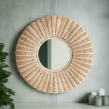 Round Woven Rattan Wall Mirror-Mirror-Parc Decor