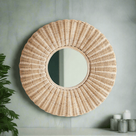 Round Woven Rattan Wall Mirror-Mirror-Parc Decor