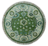 Royal Green and Ivory Custom Made Hand knotted Traditional Oushak wool Area Rug
