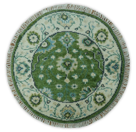 Royal Green and Ivory Custom Made Hand knotted Traditional Oushak wool Area Rug