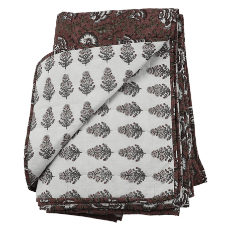 Ruby Cotton Block Print Quilted Coverlet-Quilts and Throws-Parc Decor
