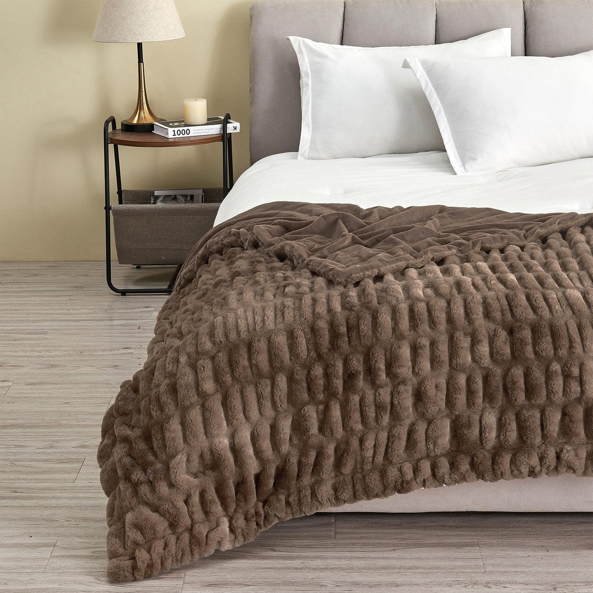 Ruched Faux Fur Throw Blanket - Alondra Collection-Blankets-Parc Decor