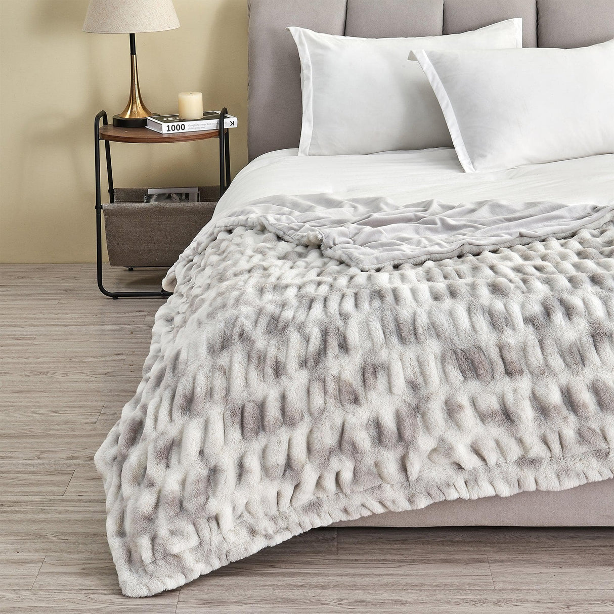 Ruched Faux Fur Throw Blanket - Alondra Collection-Blankets-Parc Decor
