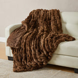 Ruched Faux Fur Throw Blanket - Alondra Collection-Blankets-Parc Decor