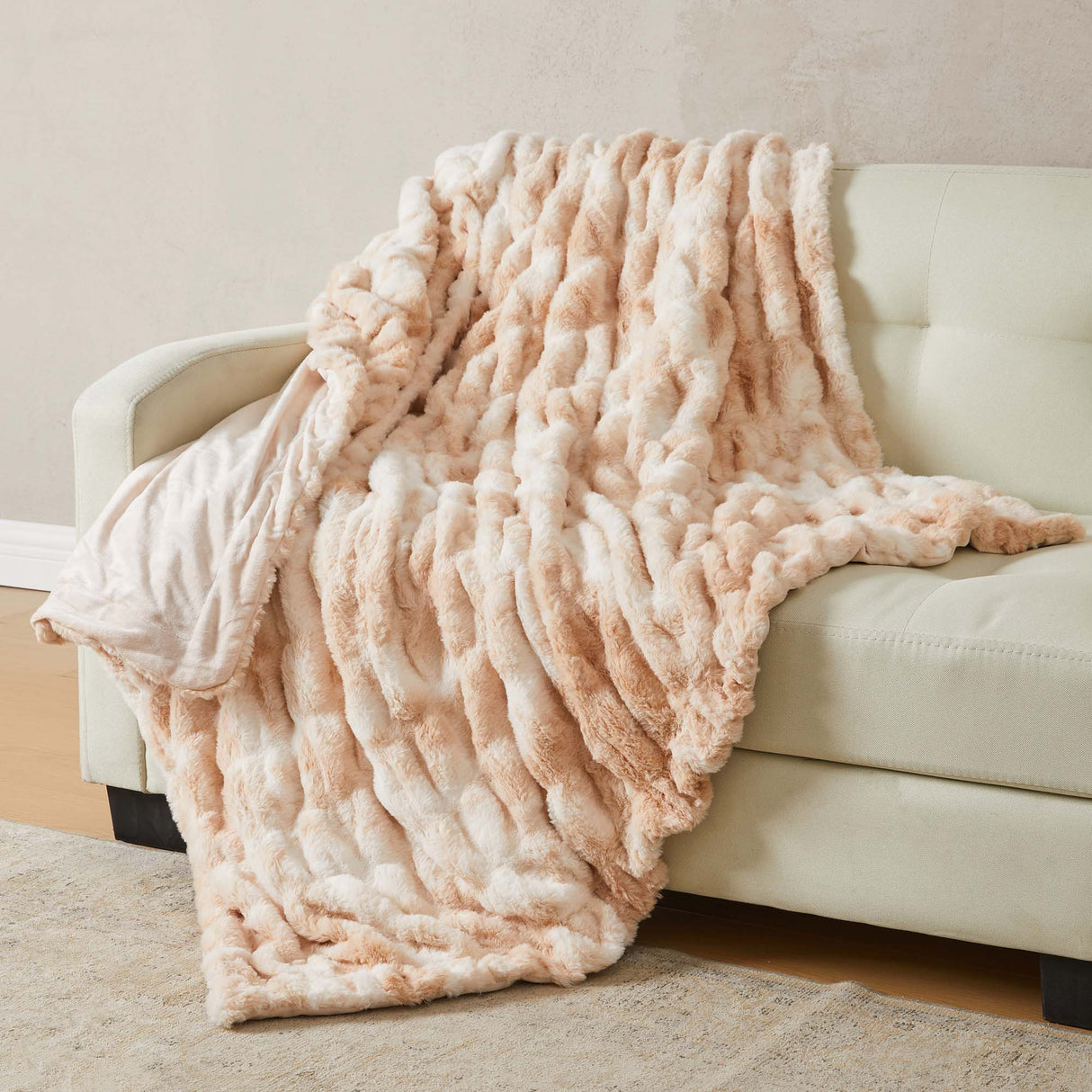 Ruched Faux Fur Throw Blanket - Alondra Collection-Blankets-Parc Decor