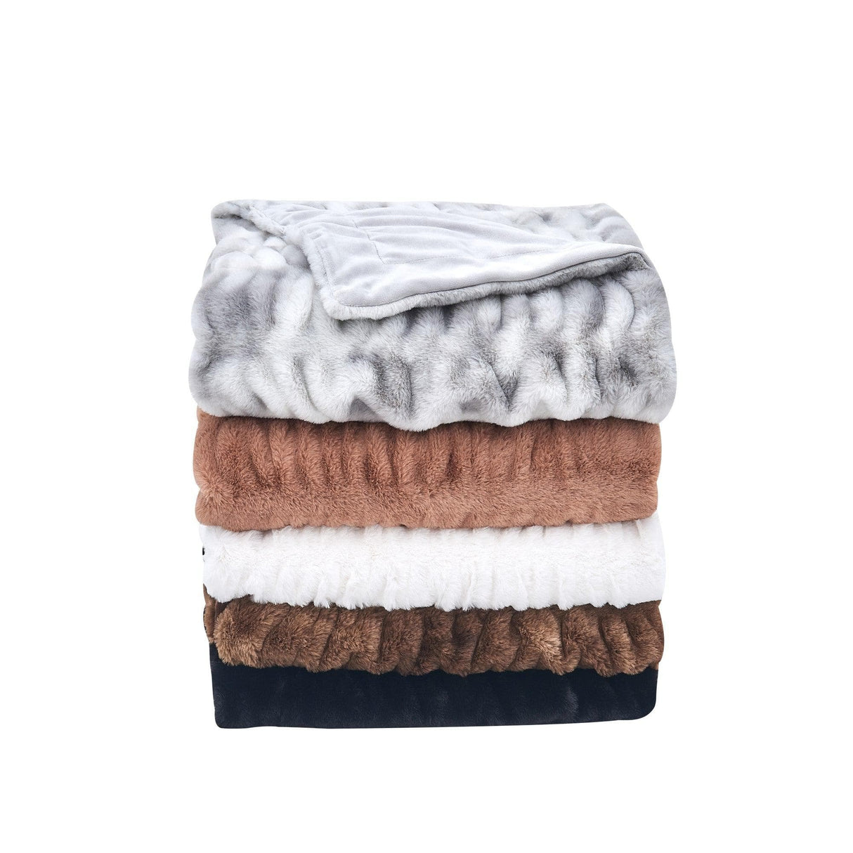 Ruched Faux Fur Throw Blanket - Alondra Collection-Blankets-Parc Decor