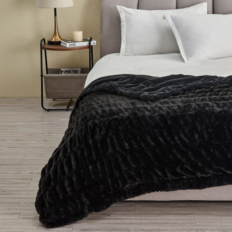 Ruched Faux Fur Throw Blanket - Alondra Collection-Blankets-Parc Decor