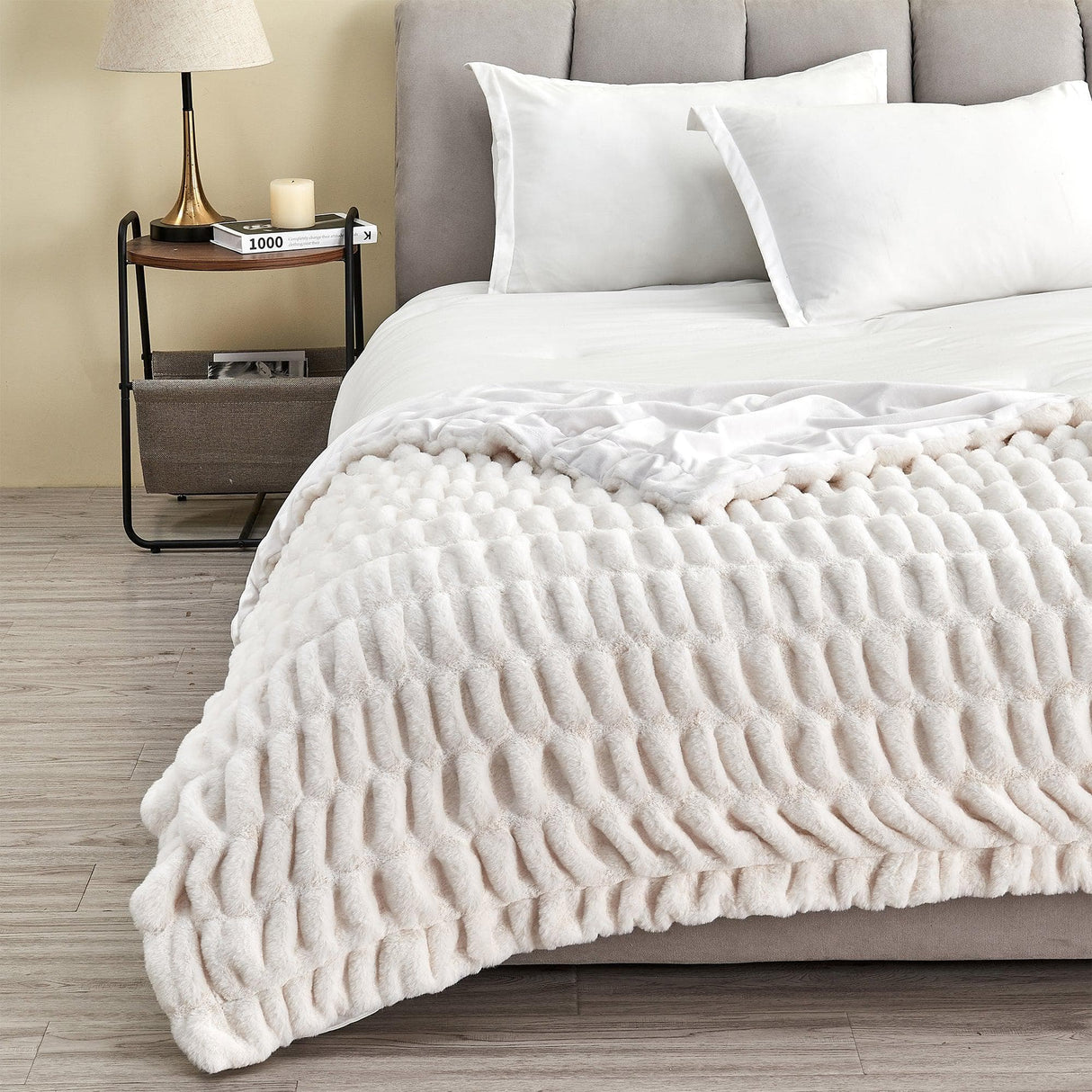 Ruched Faux Fur Throw Blanket - Alondra Collection-Blankets-Parc Decor