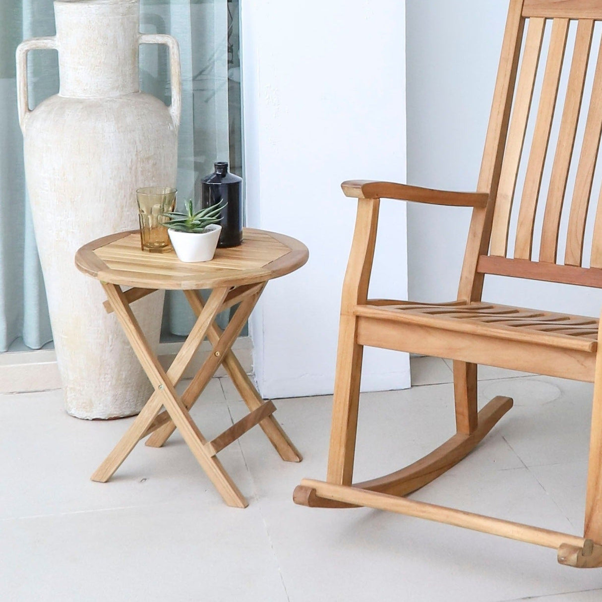 Ruger Natural Teak Outdoor Round Folding Side Table-Side Table-Parc Decor