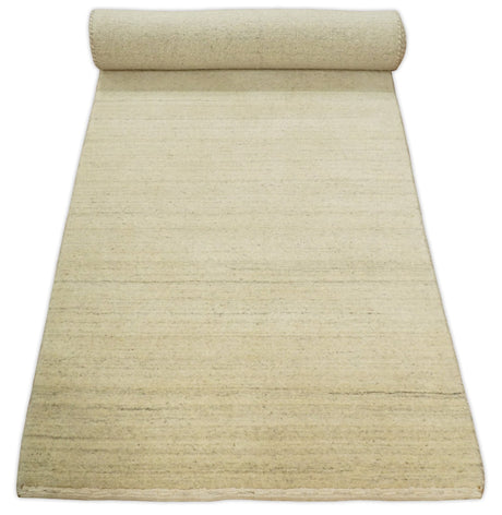Runner Solid Beige Natural Farmhouse Wool Hand Woven Rug