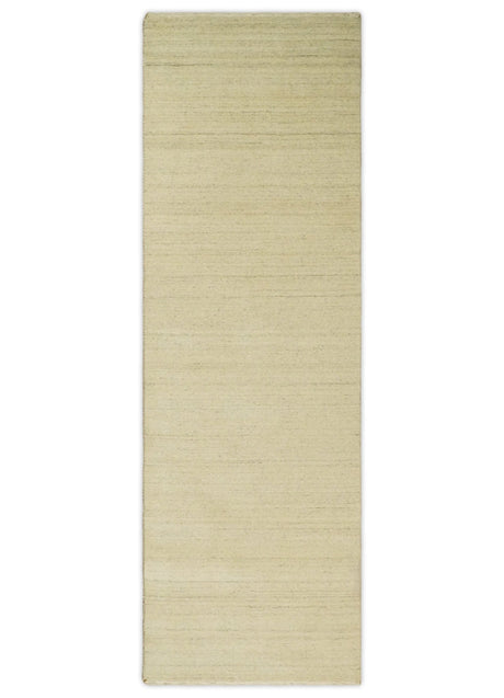 Runner Solid Beige Natural Farmhouse Wool Hand Woven Rug