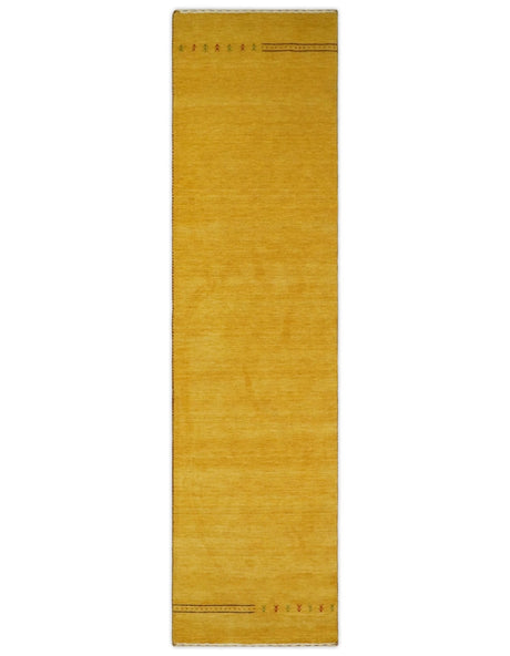 Runner Solid Gold Wool Hand Woven Modern Southwestern Tribal Lori Gabbeh Rug