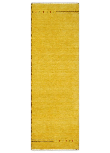 Runner Solid Gold Wool Hand Woven Modern Southwestern Tribal Lori Gabbeh Rug
