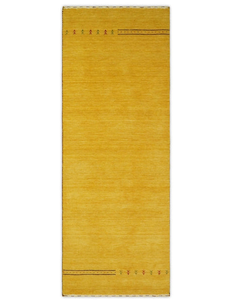 Runner Solid Gold Wool Hand Woven Modern Southwestern Tribal Lori Gabbeh Rug