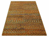 Rust and Beige 5.6x8.6 Contemporary Southwestern Tribal Trellis Recycled silk Rug