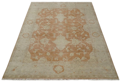 Rust and Beige Hand knotted Oriental Oushak 8x10 wool Area Rug