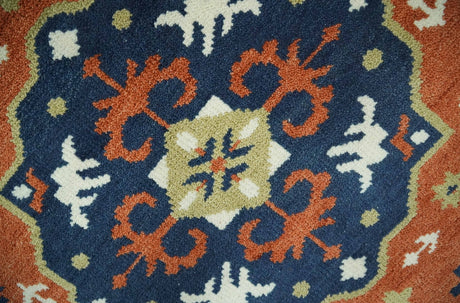 Rust and Blue Hand Knotted Traditional Medallion Mamluk Design Multi Size wool Rug
