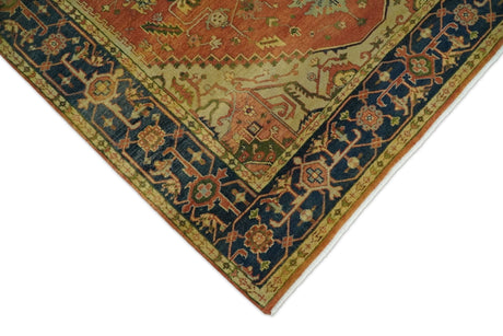 Rust And Blue Traditional Heriz Hand knotted Wool Area Rug