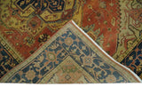 Rust And Blue Traditional Heriz Hand knotted Wool Area Rug