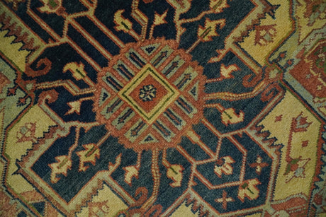 Rust And Blue Traditional Heriz Hand knotted Wool Area Rug