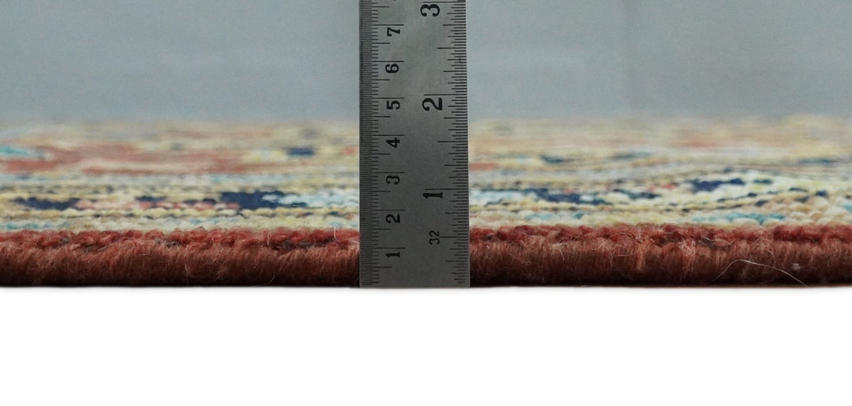 Rust And Blue Traditional Medallion Hand Knotted Wool Area Rug