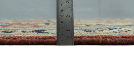 Rust And Blue Traditional Medallion Hand Knotted Wool Area Rug