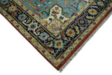 Rust And Blue Traditional Medallion Hand Knotted Wool Area Rug
