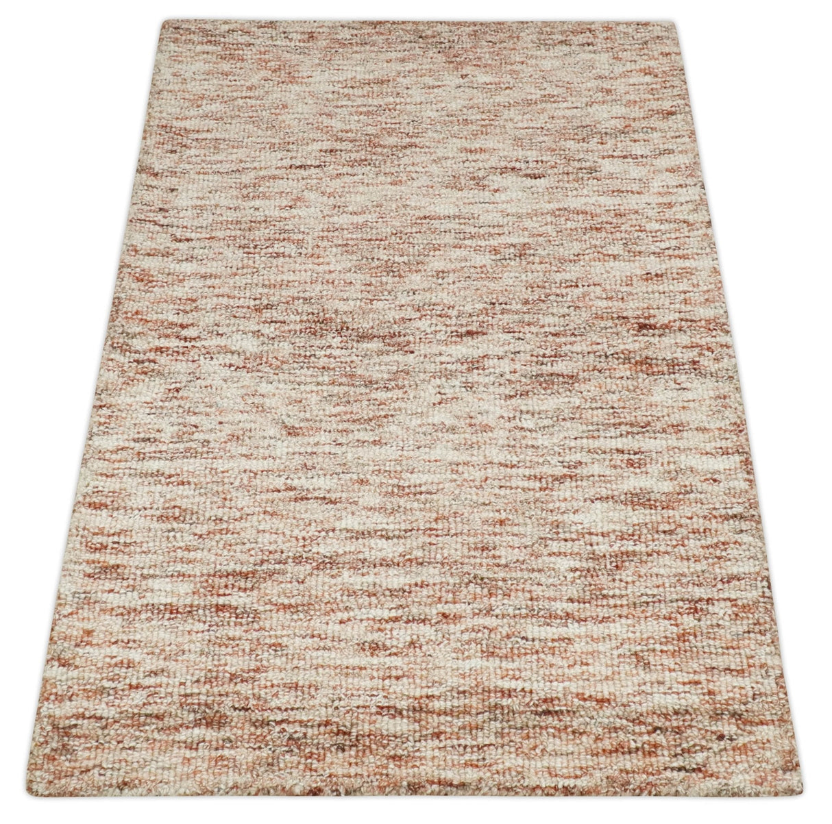 Rust and Ivory Modern Solid Design Hand Tufted Wool Area Rug