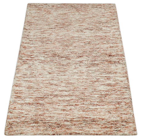 Rust and Ivory Modern Solid Design Hand Tufted Wool Area Rug