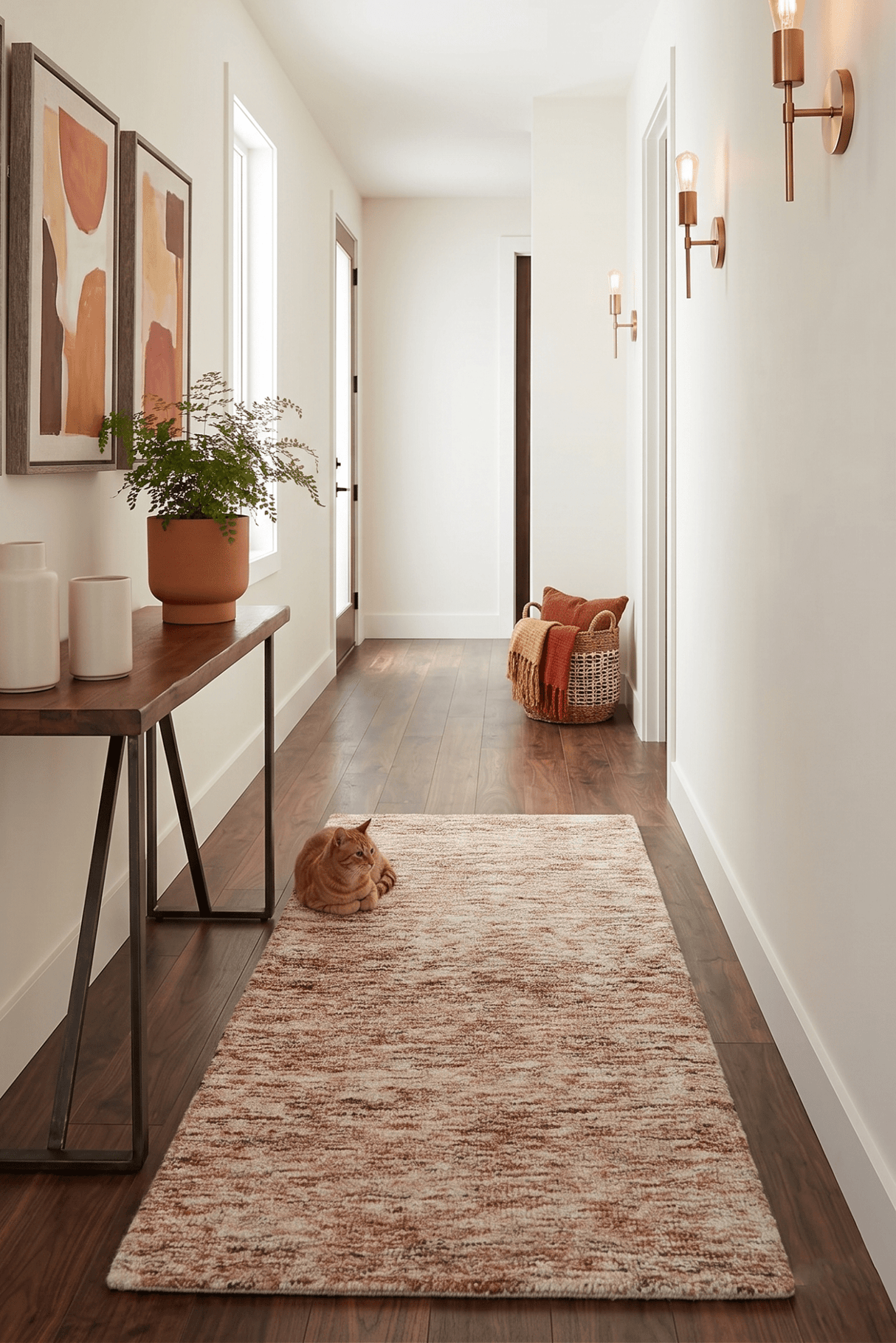 Rust and Ivory Modern Solid Design Hand Tufted Wool Area Rug