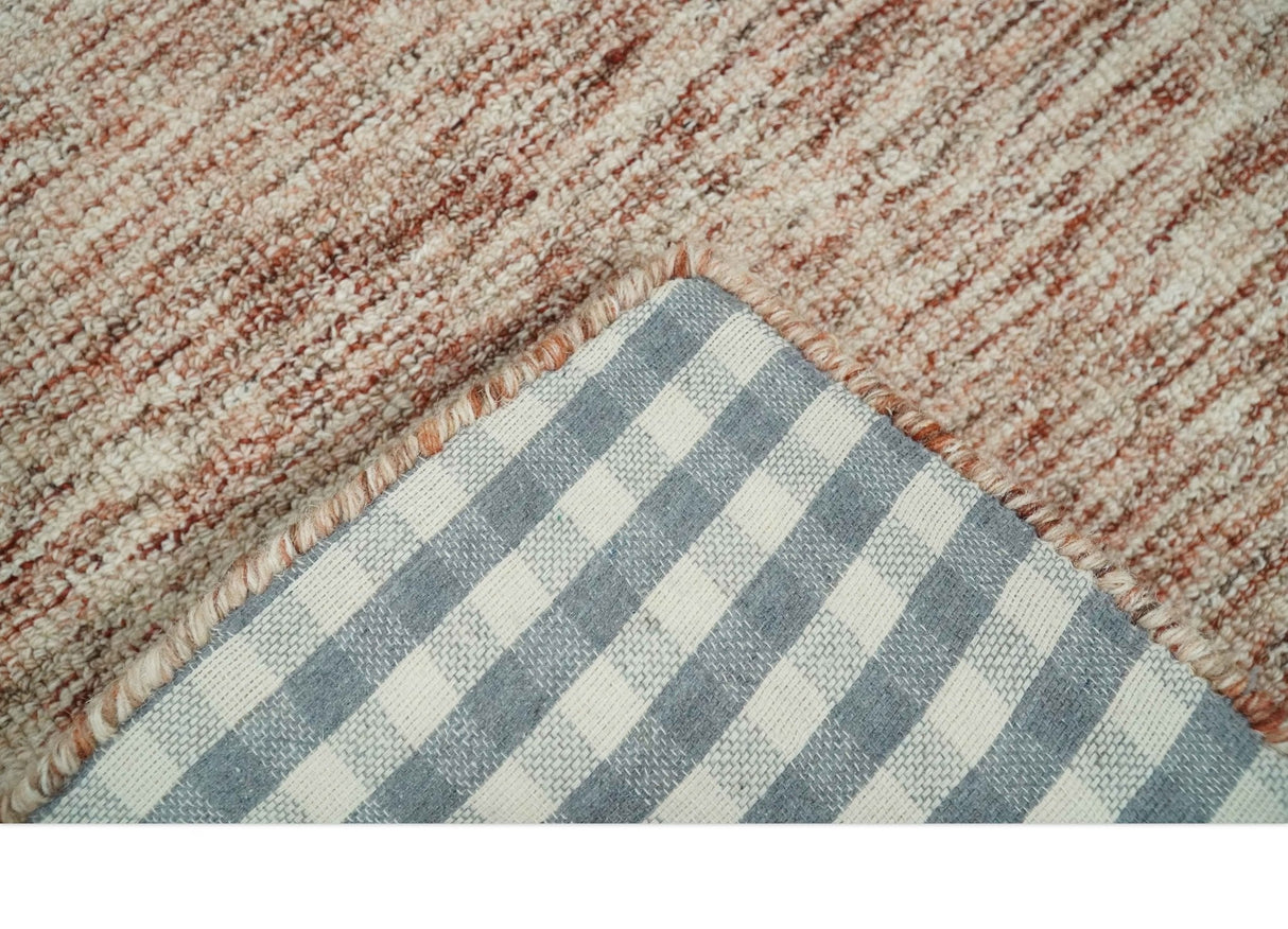 Rust and Ivory Modern Solid Design Hand Tufted Wool Area Rug