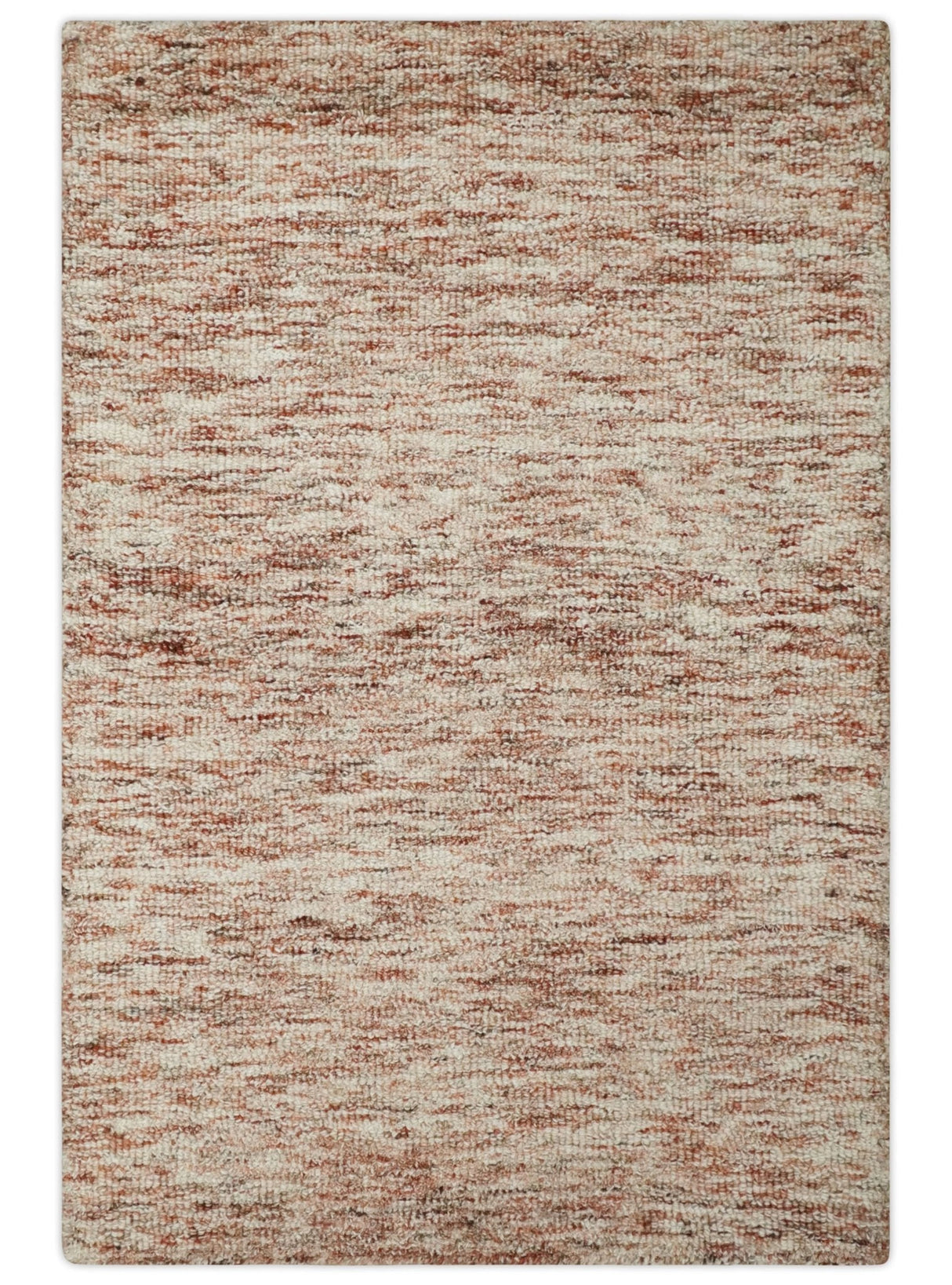 Rust and Ivory Modern Solid Design Hand Tufted Wool Area Rug