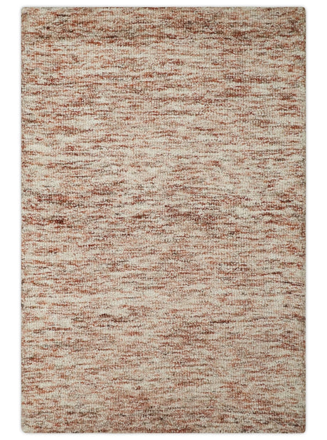 Rust and Ivory Modern Solid Design Hand Tufted Wool Area Rug