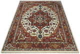 Rust And Ivory Traditional Medallion Hand Knotted Wool Area Rug