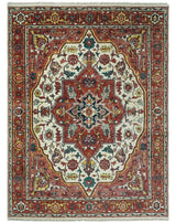 Rust And Ivory Traditional Medallion Hand Knotted Wool Area Rug