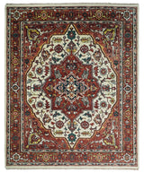 Rust And Ivory Traditional Medallion Hand Knotted Wool Area Rug