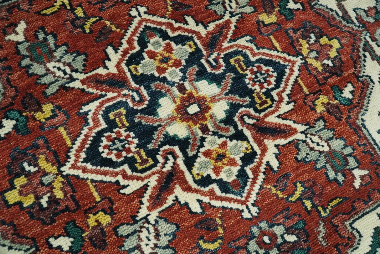 Rust And Ivory Traditional Medallion Hand Knotted Wool Area Rug