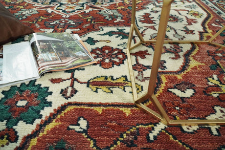 Rust And Ivory Traditional Medallion Hand Knotted Wool Area Rug