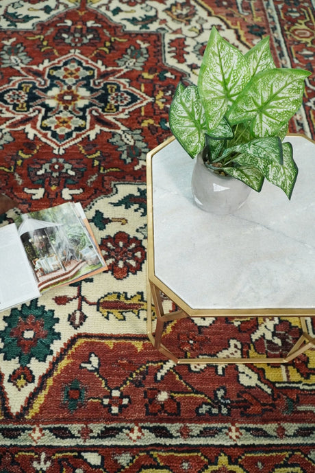 Rust And Ivory Traditional Medallion Hand Knotted Wool Area Rug