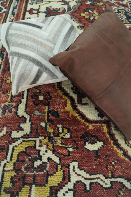 Rust And Ivory Traditional Medallion Hand Knotted Wool Area Rug