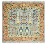 Rust And Silver Tree of life Hand Knotted 4x4 Square Wool Rug