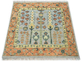 Rust And Silver Tree of life Hand Knotted 4x4 Square Wool Rug