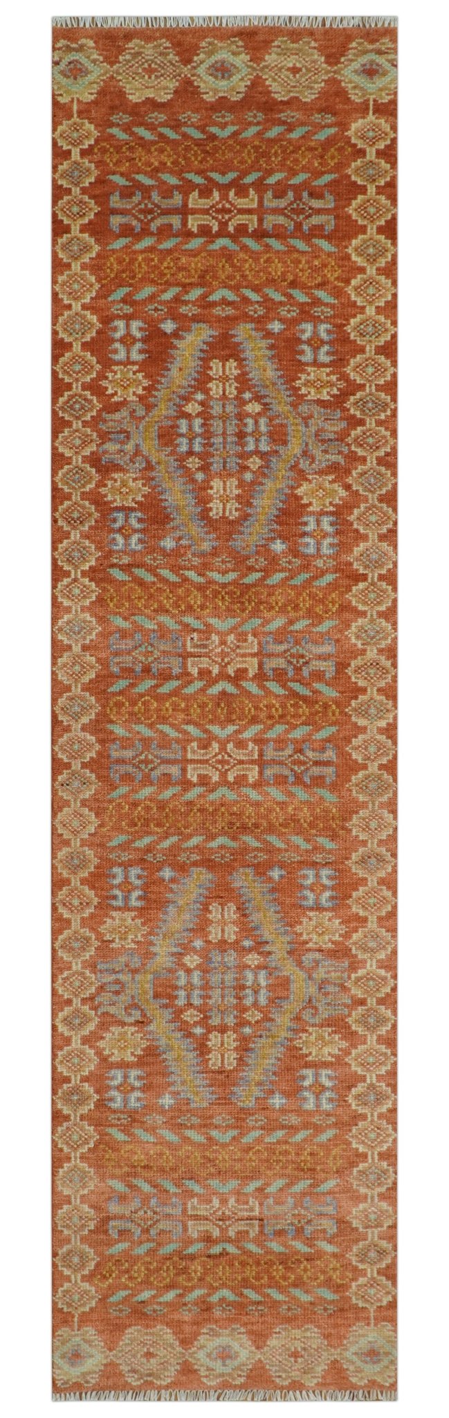 Rust, Beige and Blue Hand knotted Traditional Multi Size Oriental wool Area Rug