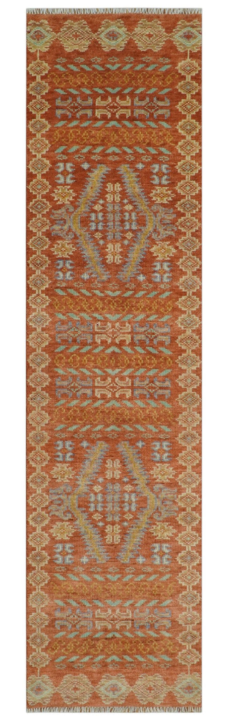 Rust, Beige and Blue Hand knotted Traditional Multi Size Oriental wool Area Rug