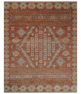 Rust, Beige and Blue Hand knotted Traditional Multi Size Oriental wool Area Rug
